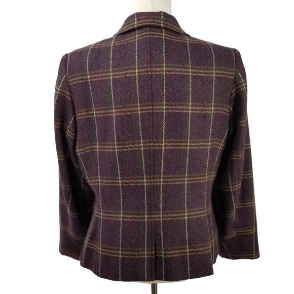 Talbots Petites Purple Green Yellow Plaid Vintage Wool Blazer Jacket Lined 14 P - Picture 3 of 6
